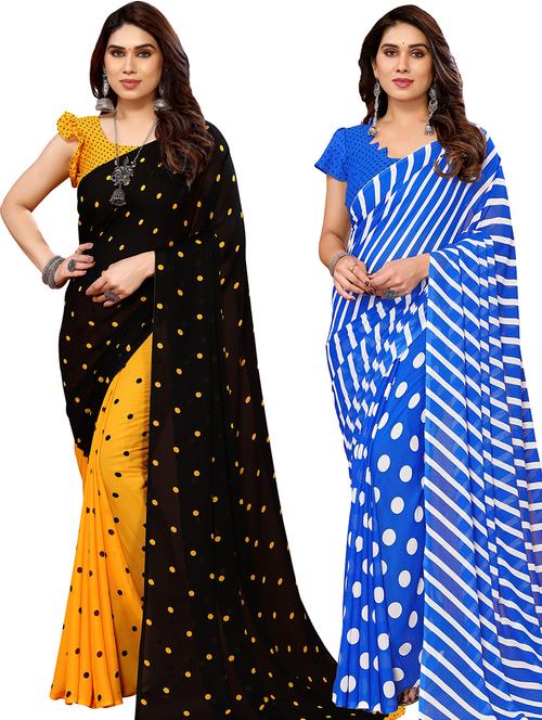 pack of 2 casual wear combo sarees with blouse - 21440877 - Very Small Image - 1