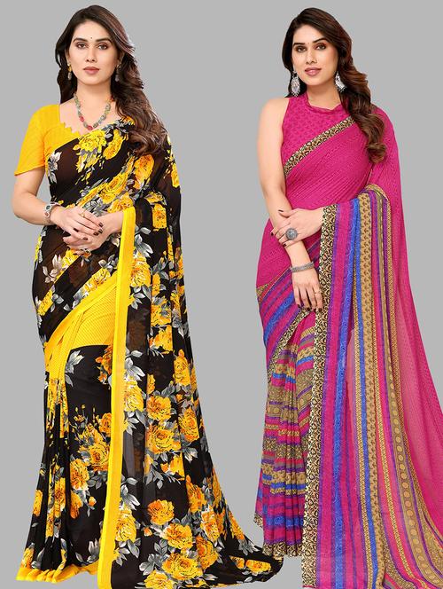 women pack of 2 printed casual sarees with blouse - 21440880 - Very Small Image - 1