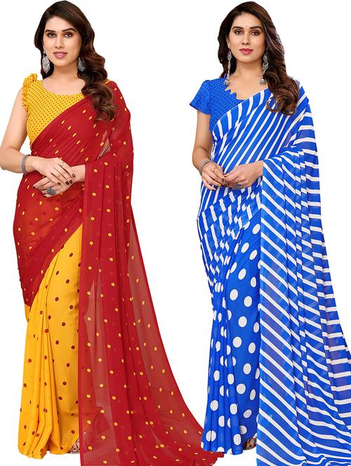 women pack of 2 printed casual sarees with blouse - 21440885 - Very Small Image - 1