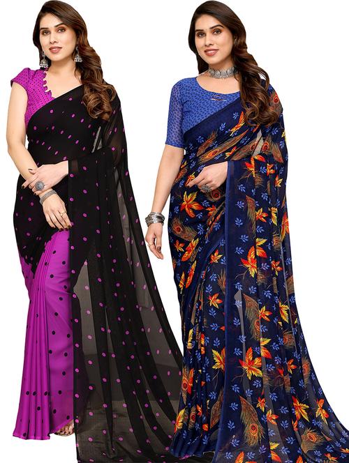 pack of 2 printed casual wear sarees with blouse - 21440886 - Very Small Image - 1