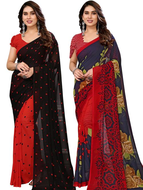 women pack of 2 casual wear sarees with blouse - 21440891 - Very Small Image - 1