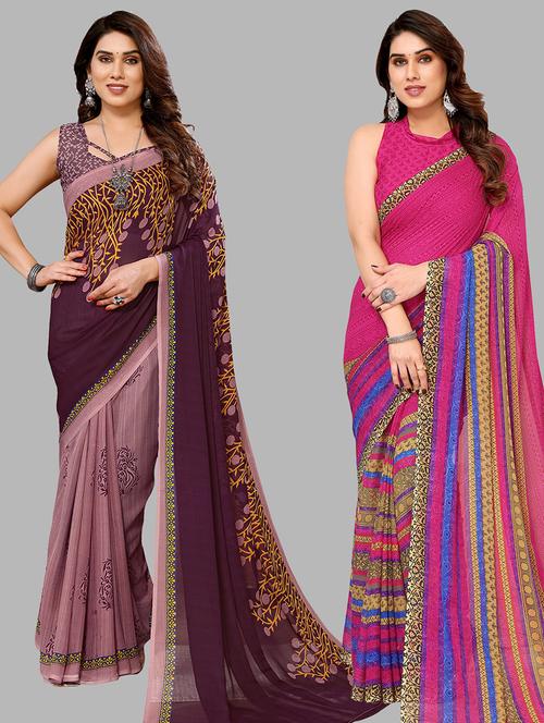 women pack of 2 casual wear sarees with blouse - 21440894 - Very Small Image - 1