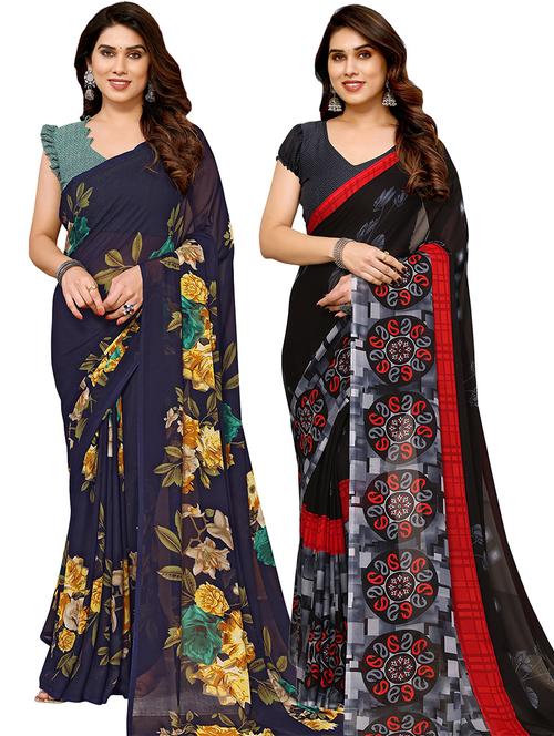 women pack of 2 printed casual sarees with blouse - 21440896 - Very Small Image - 1