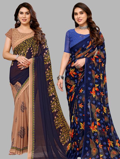 women pack of 2 printed casual sarees with blouse - 21440897 - Very Small Image - 1