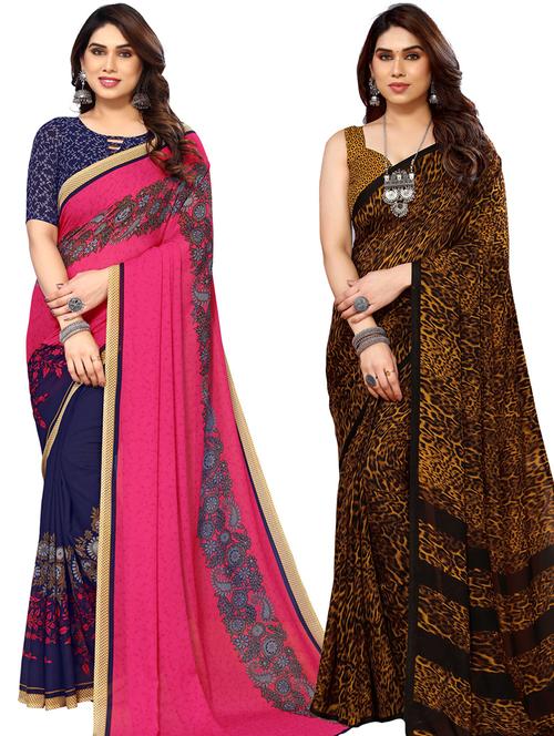 pack of 2 casual wear combo sarees with blouse - 21440900 - Very Small Image - 1