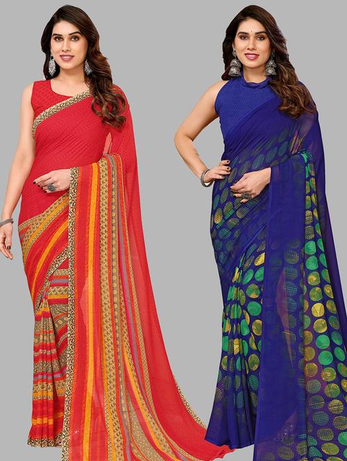 pack of 2 casual wear combo sarees with blouse - 21440903 - Very Small Image - 1