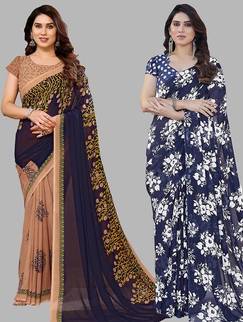 women pack of 2 printed casual sarees with blouse - 21440906 - Very Small Image - 1