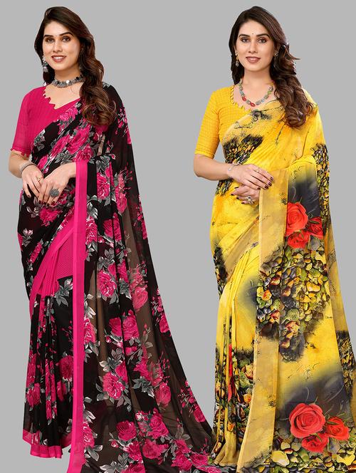 women pack of 2 casual wear sarees with blouse - 21440909 - Very Small Image - 1