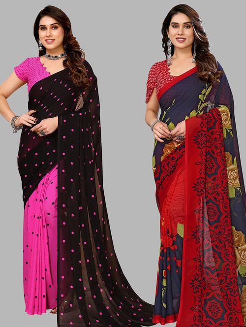 women pack of 2 casual wear sarees with blouse - 21440910 - Very Small Image - 1