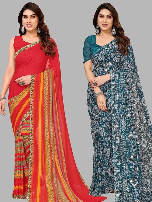 pack of 2 casual wear combo sarees with blouse - 21440912 - Very Small Image - 1