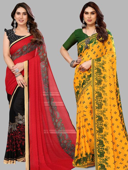 pack of 2 casual wear combo sarees with blouse - 21440913 - Very Small Image - 1