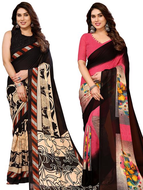 pack of 2 casual wear combo sarees with blouse - 21440914 - Very Small Image - 1