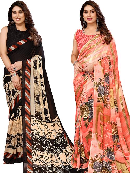 pack of 2 casual wear combo sarees with blouse - 21440917 - Very Small Image - 1