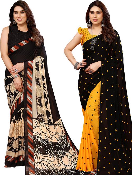 pack of 2 printed casual wear sarees with blouse - 21440918 - Very Small Image - 1