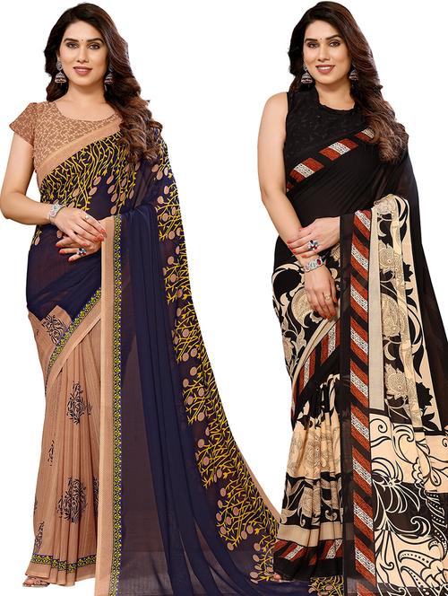 pack of 2 women printed sarees with blouse - 21440921 - Very Small Image - 1