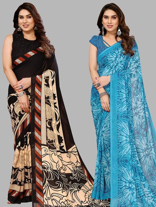 pack of 2 printed casual wear saree with blouse - 21440925 - Very Small Image - 1