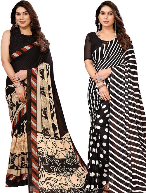 pack of 2 printed casual wear saree with blouse - 21440926 - Very Small Image - 1