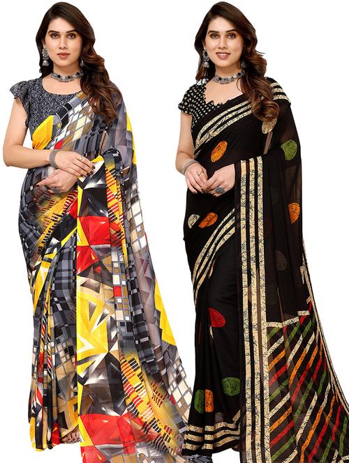 women pack of 2 printed casual sarees with blouse - 21440934 - Very Small Image - 1
