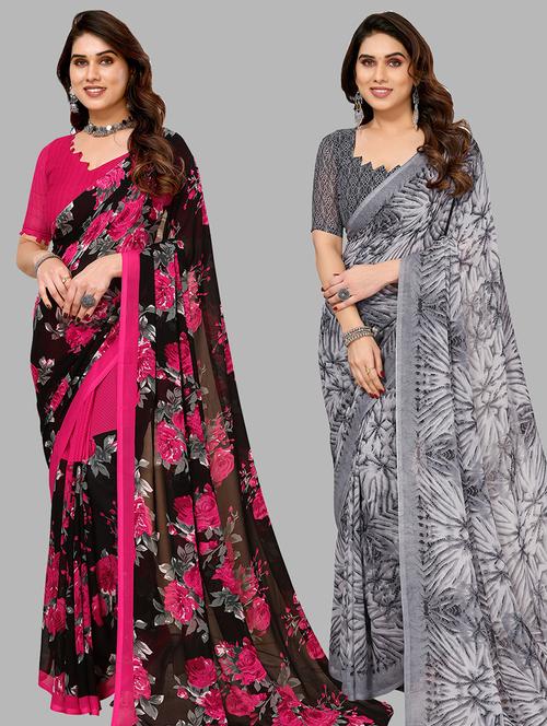 pack of 2 casual wear combo sarees with blouse - 21440942 - Very Small Image - 1