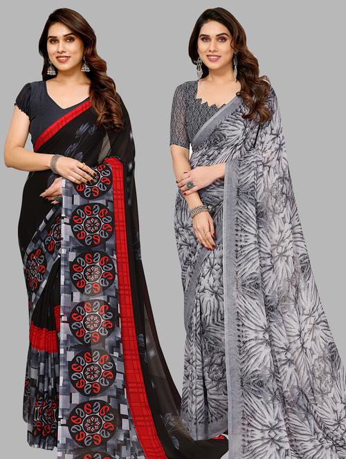 pack of 2 casual wear combo sarees with blouse - 21440943 - Very Small Image - 1