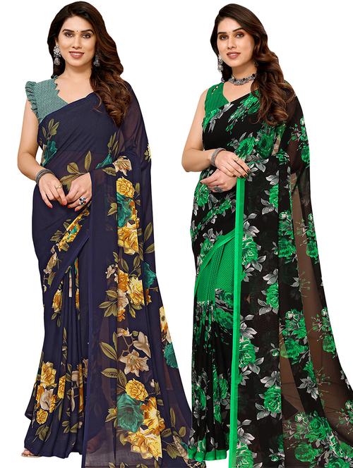 women pack of 2 casual wear sarees with blouse - 21440945 - Very Small Image - 1