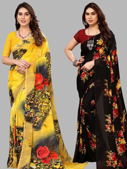 pack of 2 casual wear combo sarees with blouse - 21440947 - Very Small Image - 1