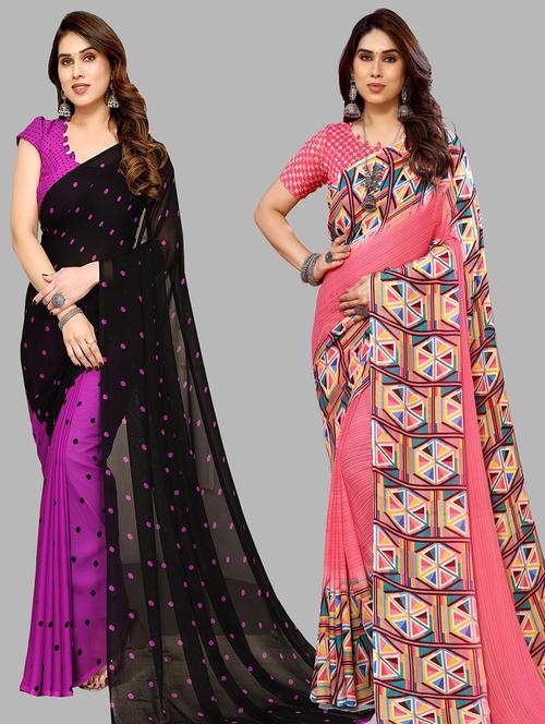 pack of 2 casual wear combo sarees with blouse - 21440949 - Very Small Image - 1