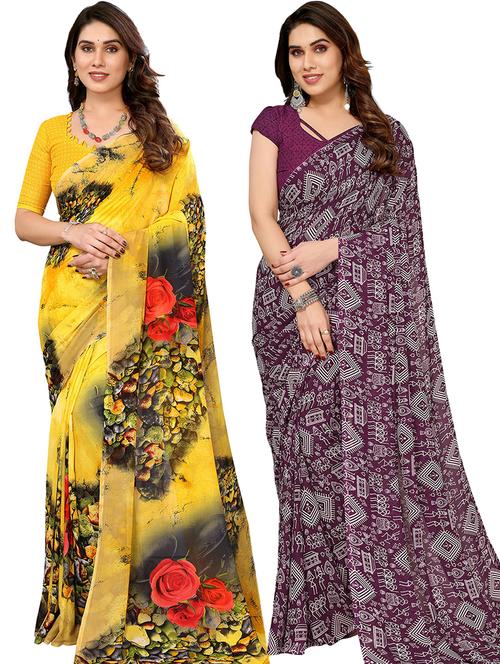pack of 2 casual wear combo sarees with blouse - 21440954 - Very Small Image - 1