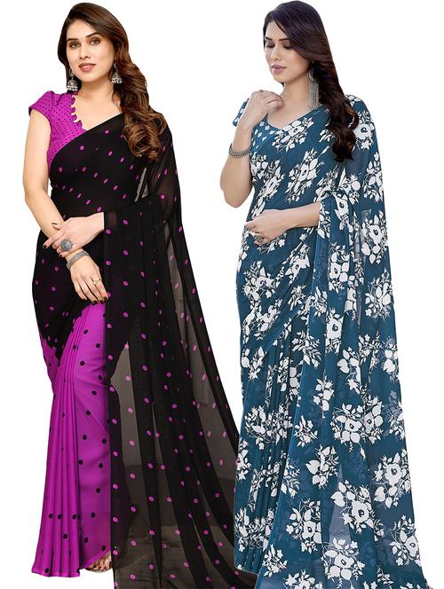 women pack of 2 casual wear sarees with blouse - 21440955 - Very Small Image - 1