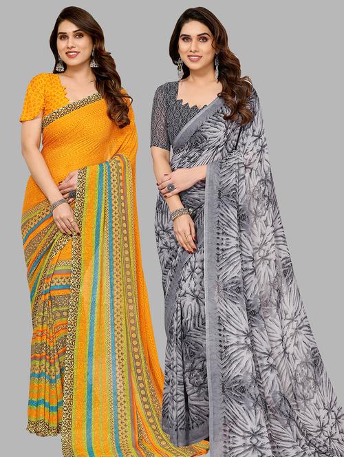 pack of 2 printed casual wear sarees with blouse - 21440956 - Very Small Image - 1
