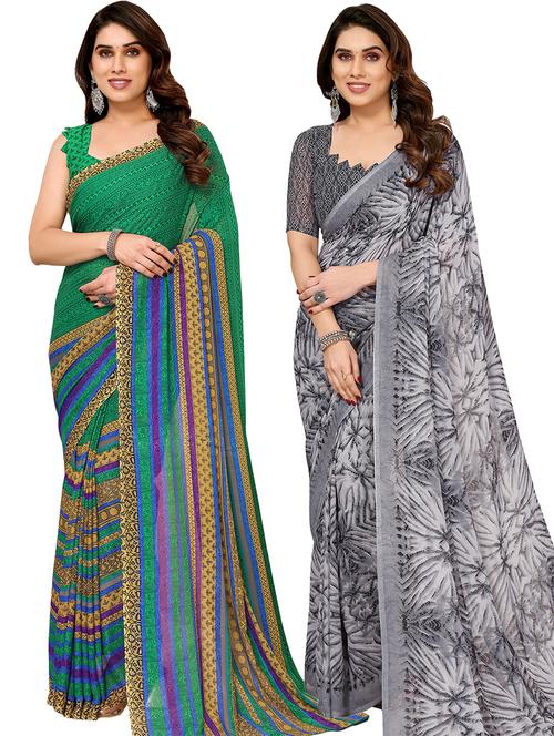 pack of 2 women printed sarees with blouse - 21440958 - Very Small Image - 1