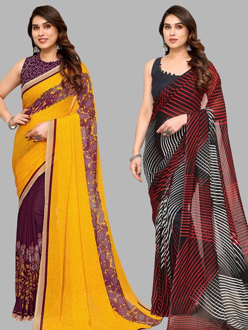 pack of 2 printed casual wear sarees with blouse - 21440969 - Very Small Image - 1