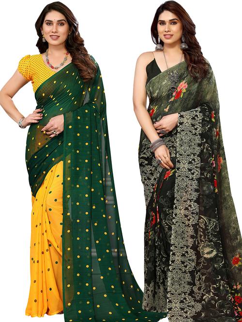 pack of 2 printed casual wear saree with blouse - 21440970 - Very Small Image - 1