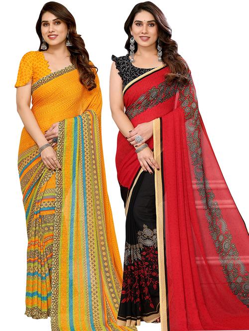 women pack of 2 casual wear sarees with blouse - 21440971 - Very Small Image - 1