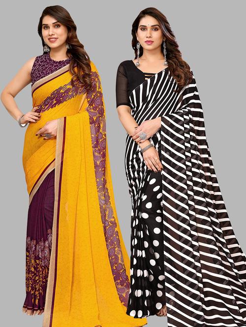 pack of 2 casual wear combo sarees with blouse - 21440972 - Very Small Image - 1