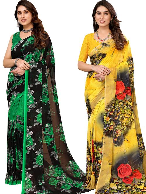 pack of 2 casual wear combo sarees with blouse - 21440974 - Very Small Image - 1