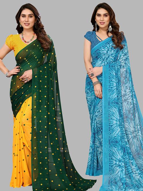 pack of 2 printed casual wear saree with blouse - 21440979 - Very Small Image - 1