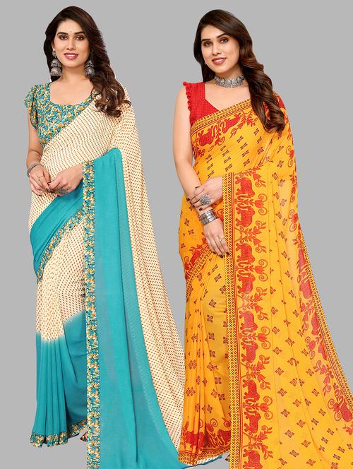 pack of 2 casual wear combo sarees with blouse - 21440980 - Very Small Image - 1