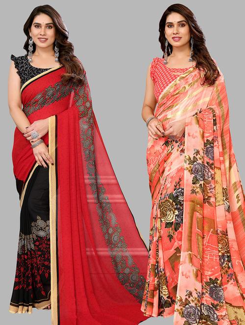 women pack of 2 printed casual sarees with blouse - 21440981 - Very Small Image - 1