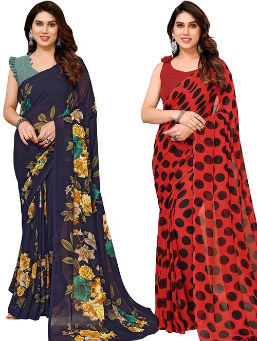 pack of 2 printed casual wear saree with blouse - 21440983 - Very Small Image - 1