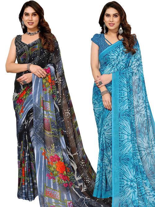 women pack of 2 casual wear sarees with blouse - 21440985 - Very Small Image - 1
