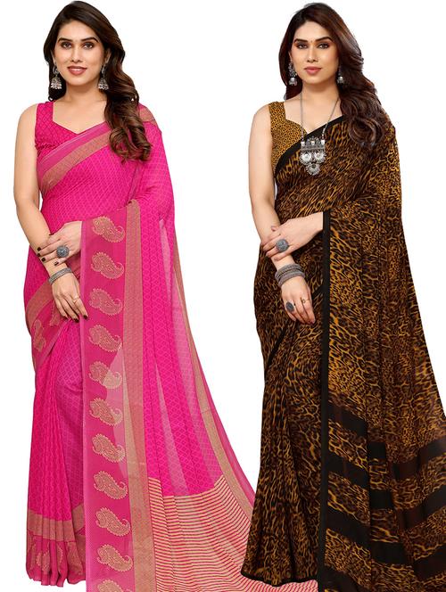 women pack of 2 casual wear sarees with blouse - 21440987 - Very Small Image - 1
