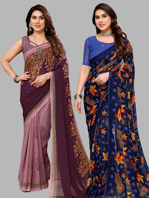 women pack of 2 casual wear sarees with blouse - 21440989 - Very Small Image - 1