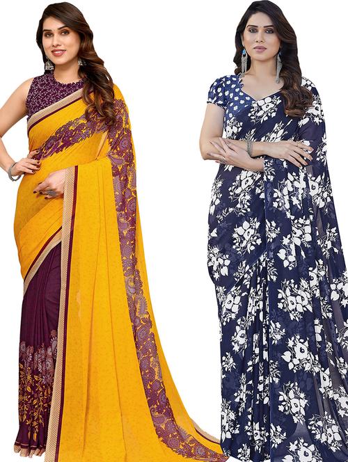 pack of 2 printed casual wear sarees with blouse - 21440992 - Very Small Image - 1