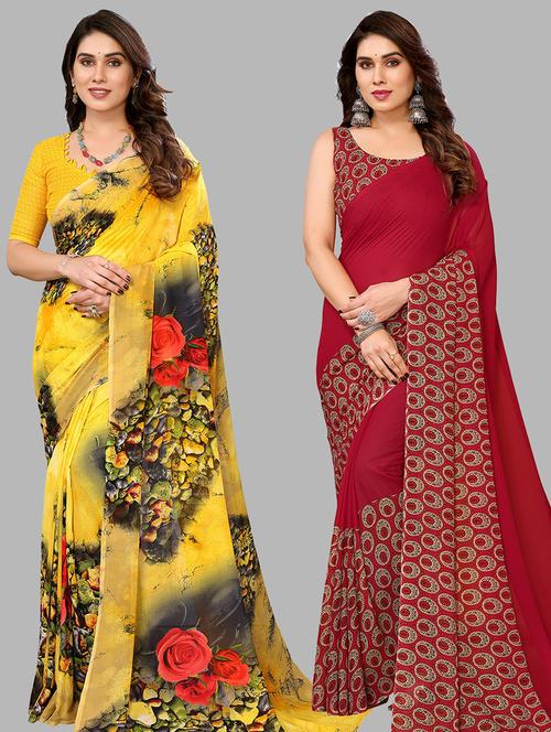 pack of 2 printed casual wear saree with blouse - 21440994 - Very Small Image - 1