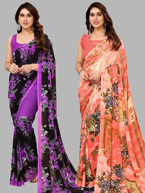 women pack of 2 casual wear sarees with blouse - 21440996 - Very Small Image - 1