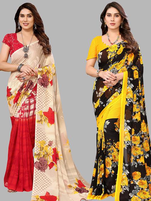 pack of 2 printed casual wear sarees with blouse - 21440997 - Very Small Image - 1