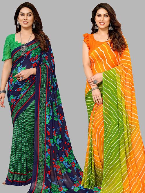 pack of 2 printed sarees with blouse - 21440998 - Very Small Image - 1