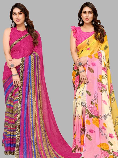 pack of 2 printed casual wear sarees with blouse - 21441001 - Very Small Image - 1