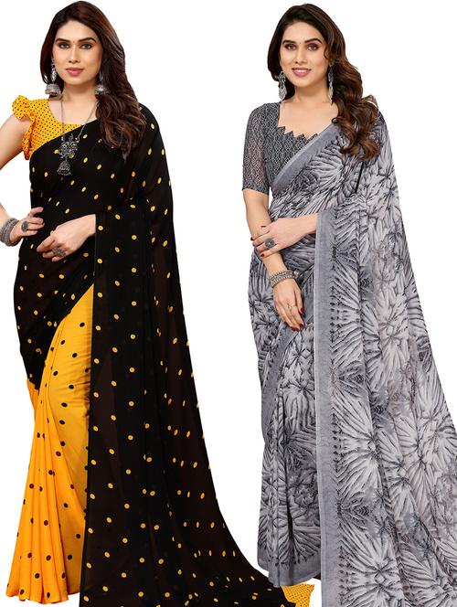 pack of 2 printed casual wear saree with blouse - 21441005 - Very Small Image - 1